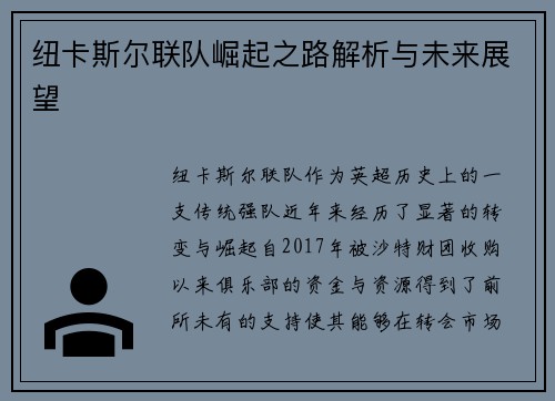 纽卡斯尔联队崛起之路解析与未来展望